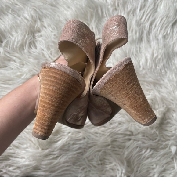 Paul Green Metallic Cayenne Blush Leather Cosmo Lace Up Open Toe Heeled Booties - Picture 8 of 10